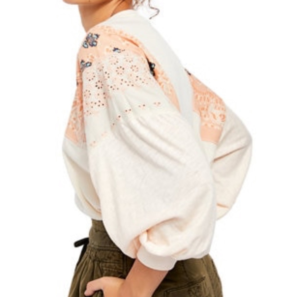 Free People Feelin It Embroidered Boho Top Blush S